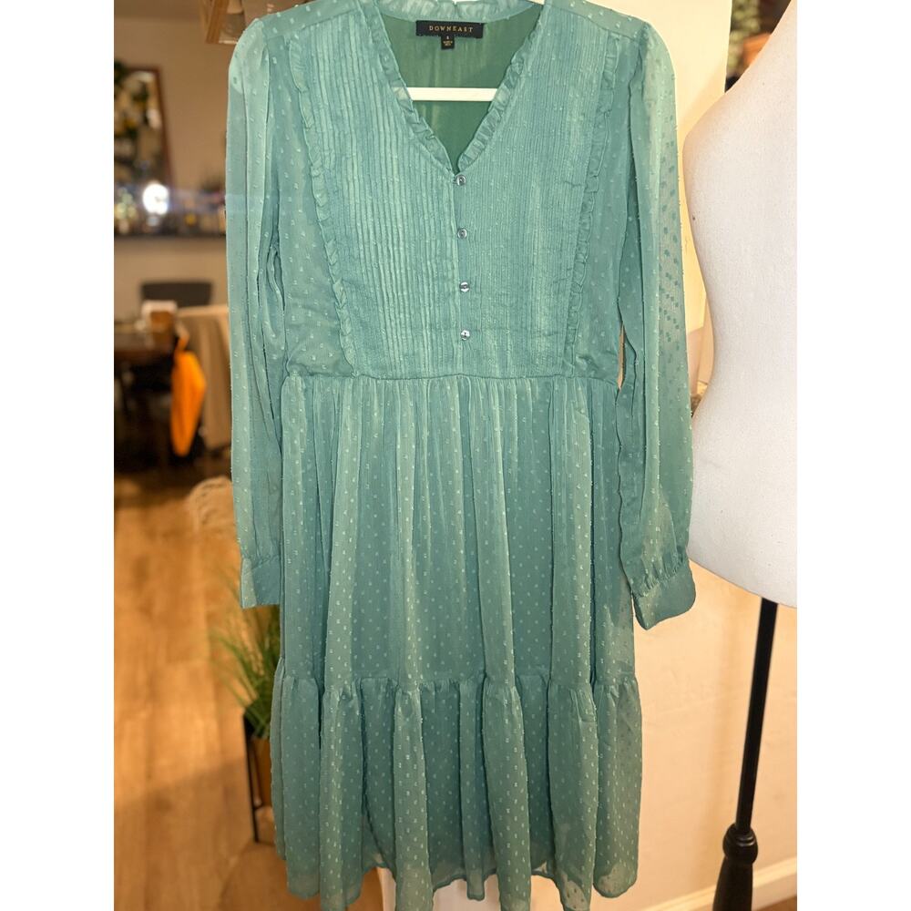 Downeast Women's Green Chiffon Midi Dress Size Small 4-8 - Picture 2 of 6